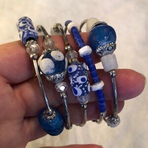 Kairos Multi-beaded clay, crystals silver-tone Silver wrapped Bracelet